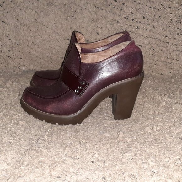 MAUD FRIZON-Deep Purple Leather/Patent-Rubber Heels-Loafers-Sz 38-Excellent - Picture 3 of 8